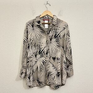 MAXMARA Silk Blouse Black Tan Palm Leaves Oversized Tropical Boho